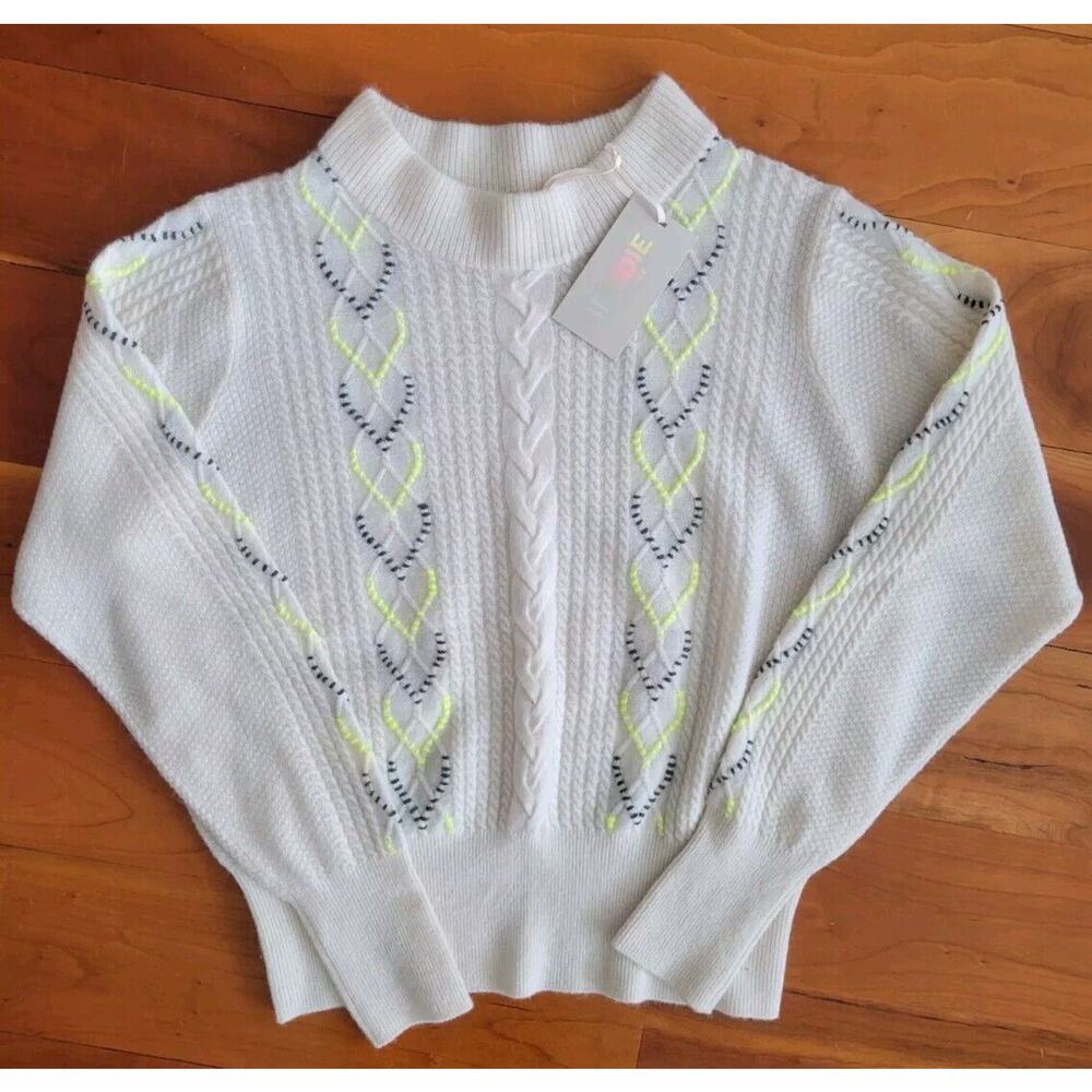 NWT Brodie Cashmere Skylah Cable Cashmere Sweater Women's Organic White M